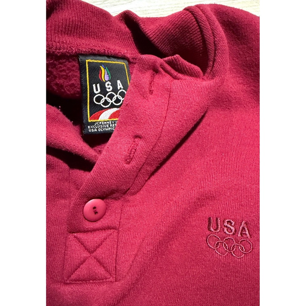 JCPenney USA Olympic Sweatshirt Mens M Red Excellent Quilted Henley Gorpcore
